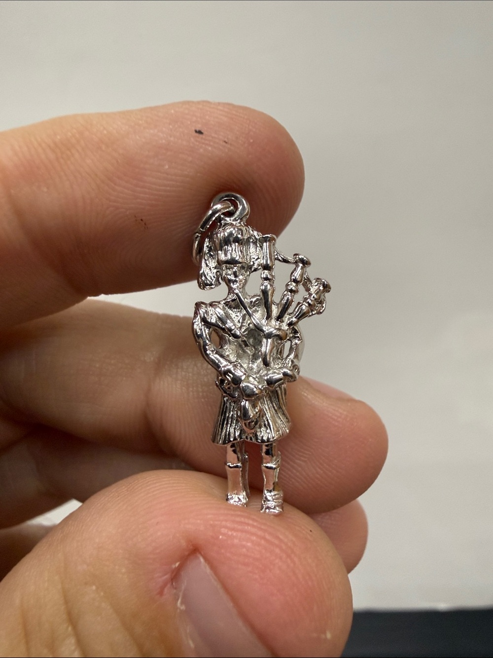 Sterling Silver 3D Bagpiper Pendant Charm - Silver